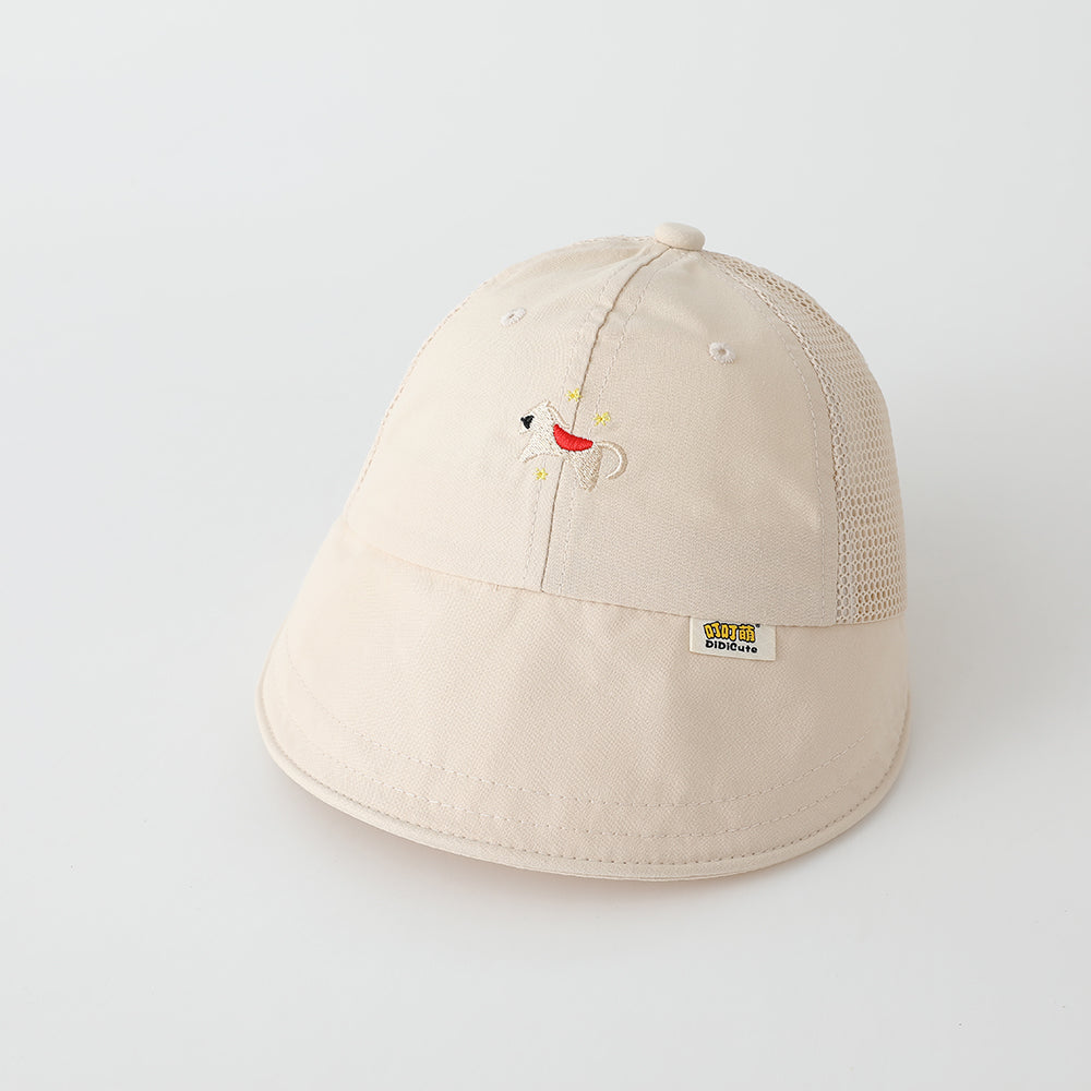 Été Garçons et filles Beige Cartoon animal brodé Mesh chapeau de soleil pour les enfants