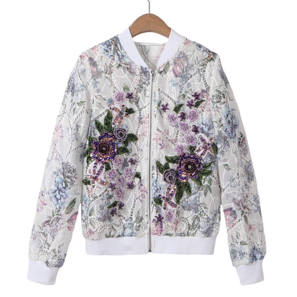 Veste à manches longues brodée en trois dimensions pour femmes
