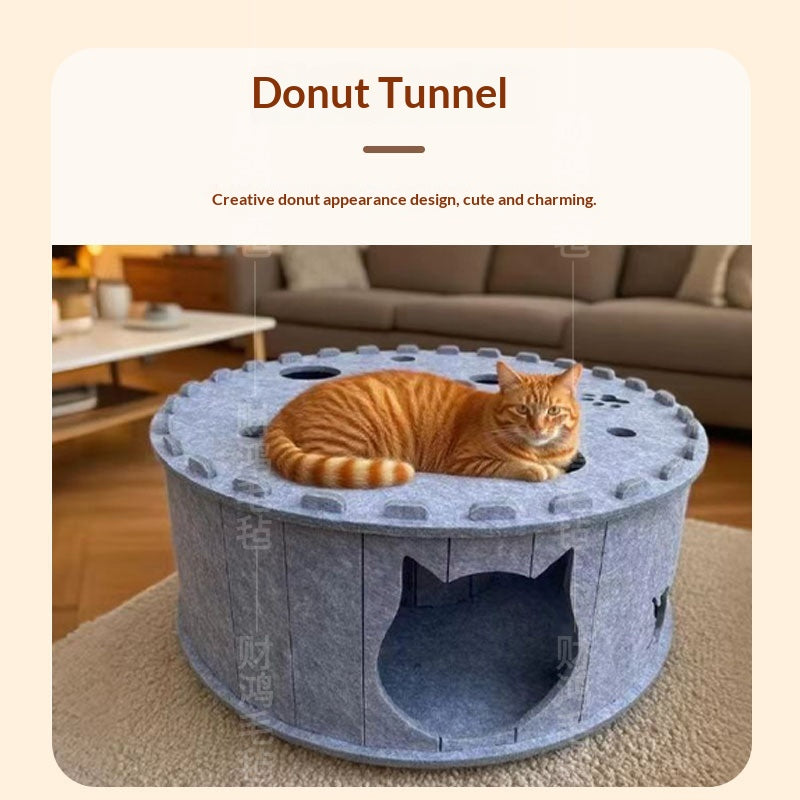 Removable breathable semi-enclosed donut-shaped cat bed