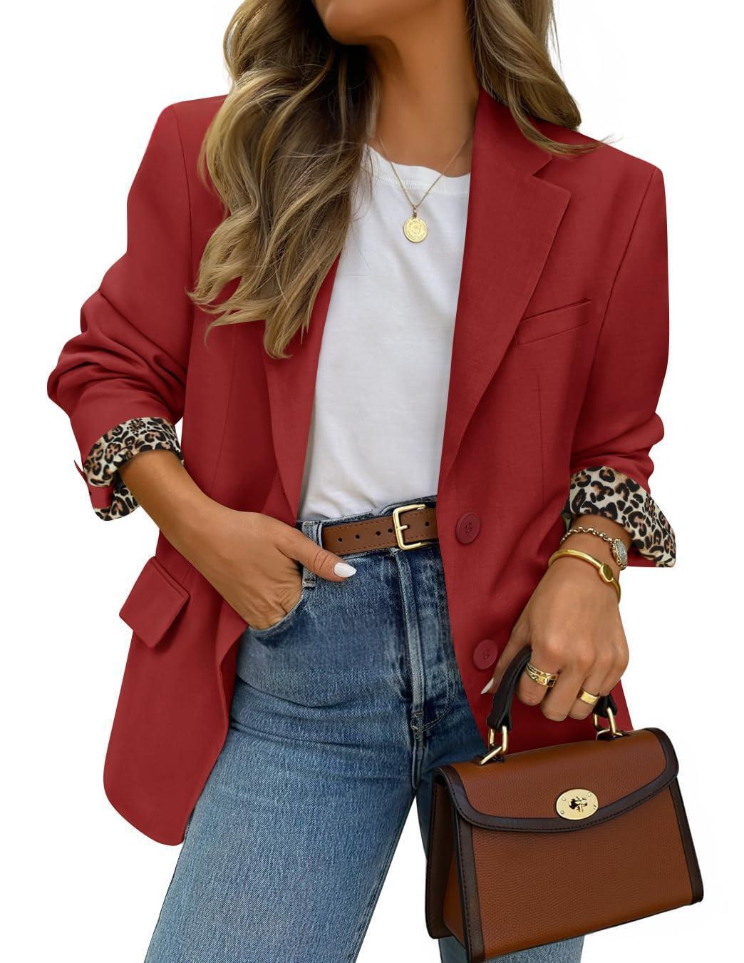 Contraste couleur Leopard-empreinte Lapel Casual Blazer