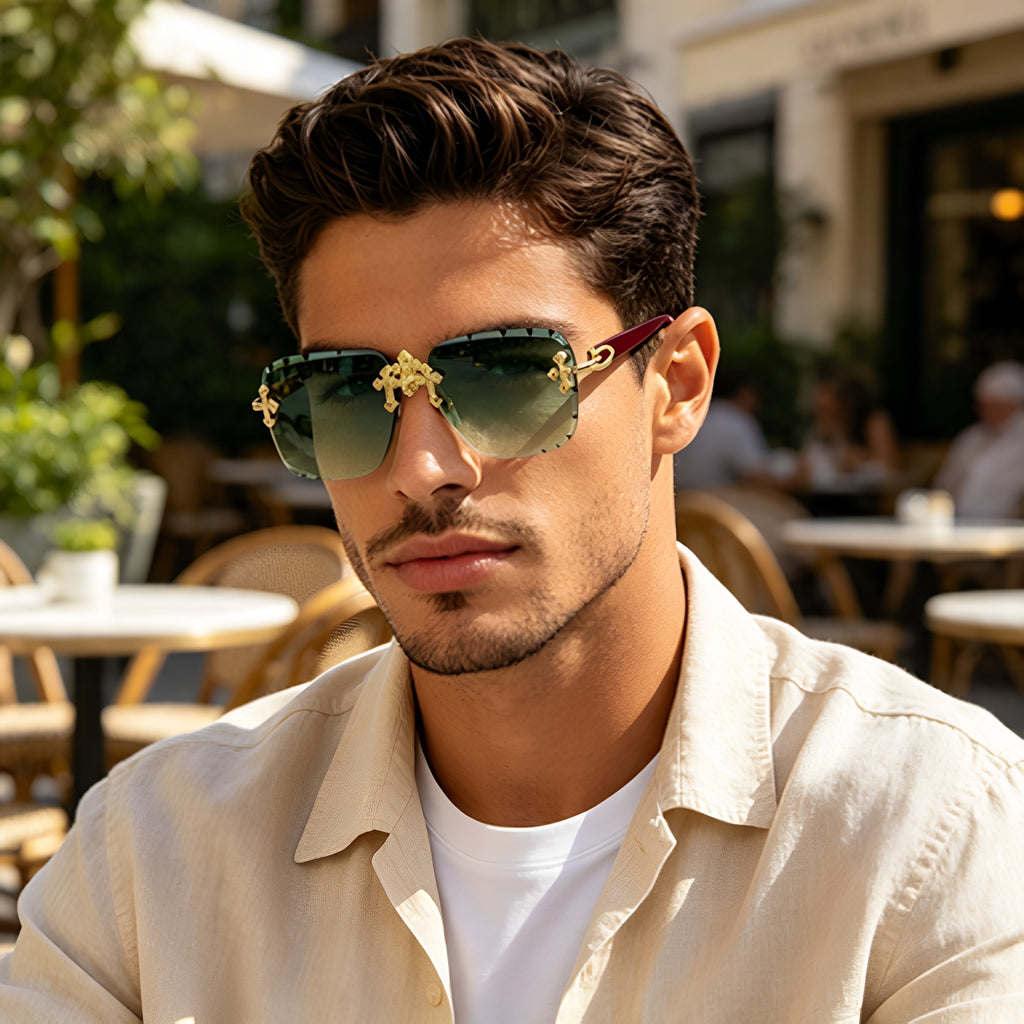 Lunettes de soleil européennes et américaines rétro sans cadre pour les hommes avec des bords diamantés et l'imitation