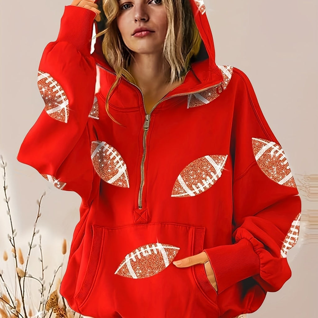 Football impression numérique Hoodie avec manches longues Et une fermeture éclair