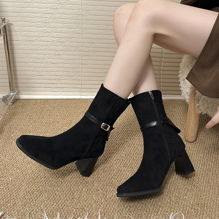 Bottes courtes à talons épais pour femmes