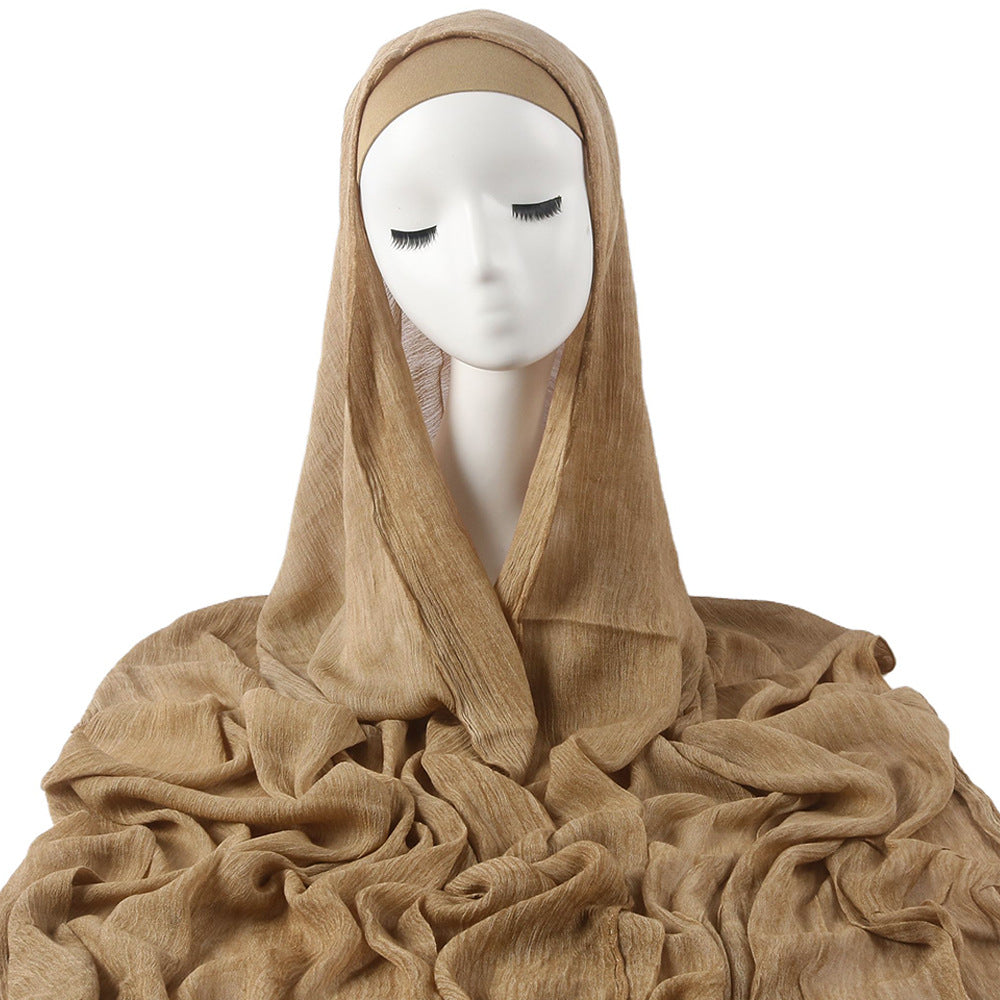 Femmes Solid-couleur plissé Faux Hijab
