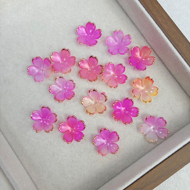Perles de fleur de cerise en acrylique 5-Petal en forme d'or à deux tons