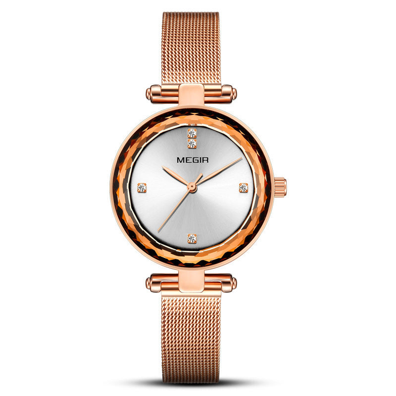 Élégante coupe-miroir Importé Mouvement Quartz Femmes Montre avec une bande d'acier et Diamond Acc