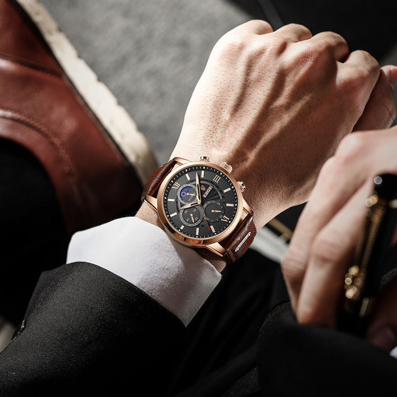 Montre Quartz haut de gamme Homme Chronographe multifonction Lumineux et résistant à l'eau