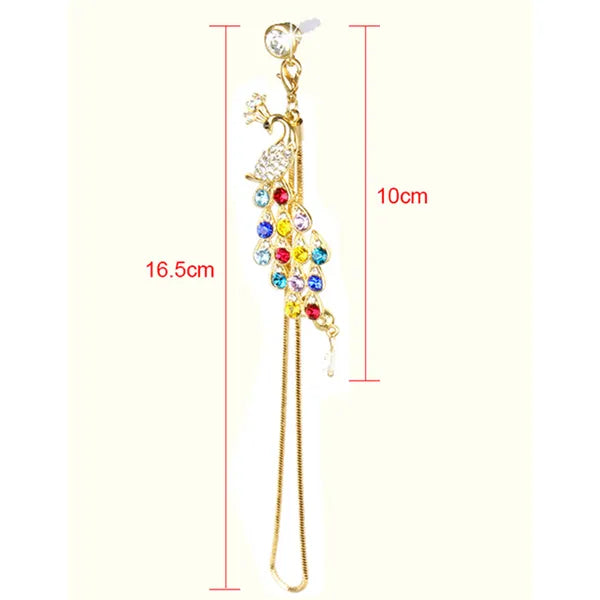 Pendentif de bouchon de poussière de paon en cristal coloré pour téléphone portable 3.5mm Jack