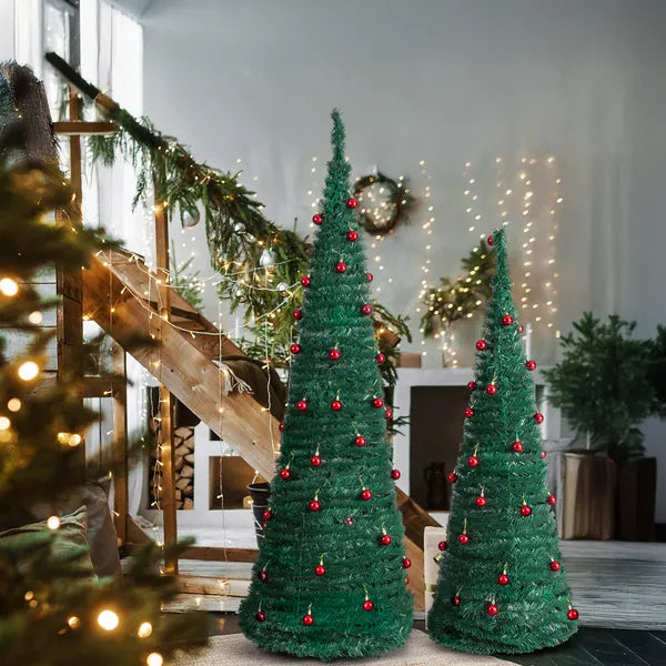 2 Pack, 6FT 5FT Arbre artificiel pop up de Noël avec des ornements de boules rouges pour la maison Offi