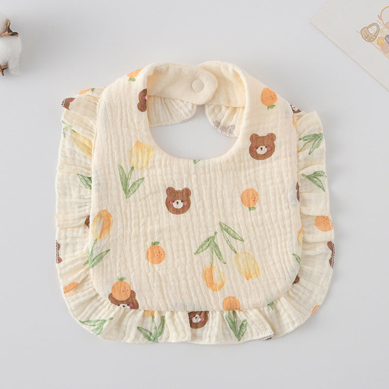 Bébé Bib Rufflé coton imprimé Gauze Dentelle Bib