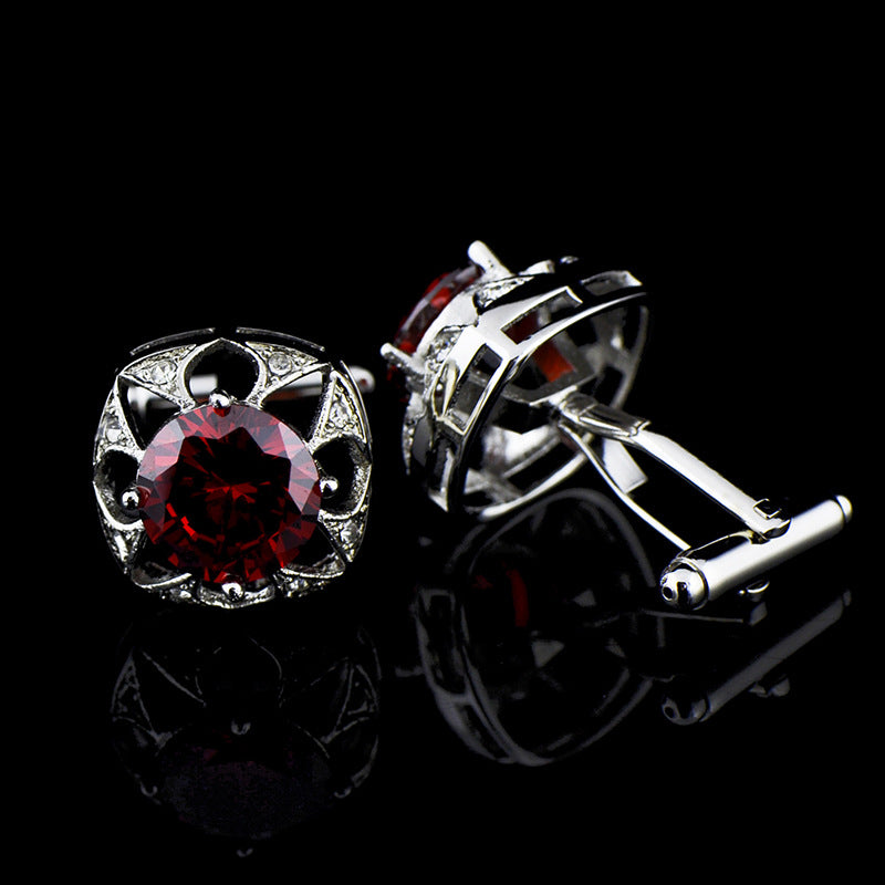 Rouge Grand Zircon Couronne Crystal Diamond Cufflink
