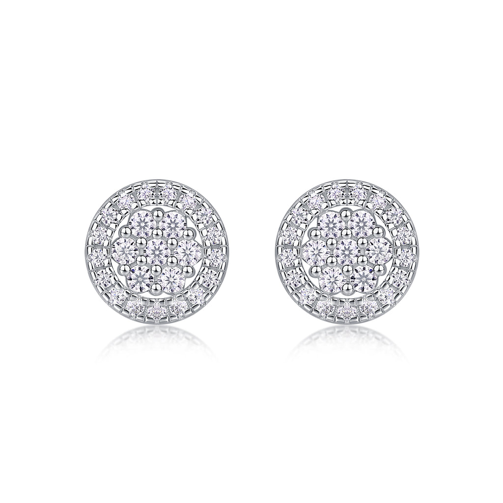 S925 Boucles d'oreilles rondes en argent sterling Halo Sterling