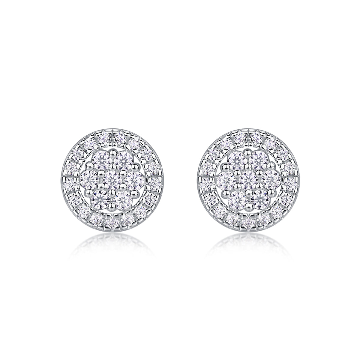 S925 Boucles d'oreilles rondes en argent sterling Halo Sterling