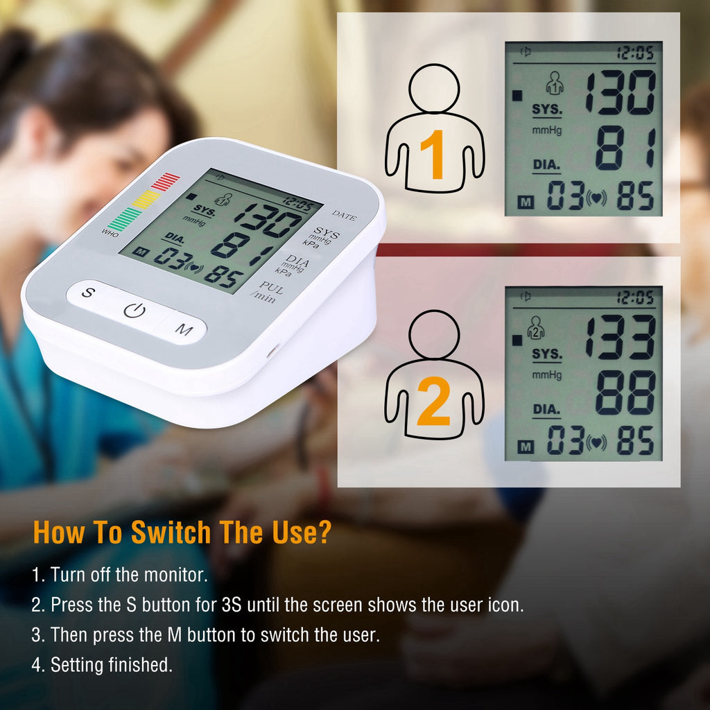 1Pc Digital Arm Blood Pressure Monitor LCD Digital Heart Beat BP Test de santé avec Vo