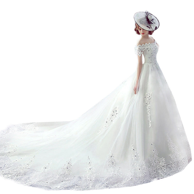 Robe de mariée Mariée Une épaule Trail Français Veil Hepburn Femme