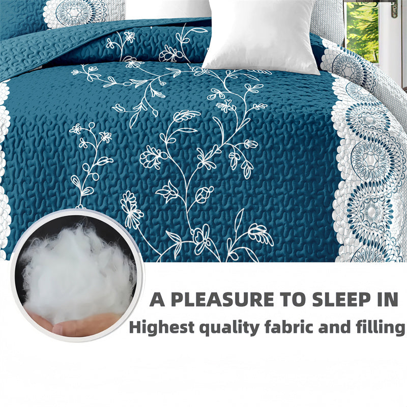 Set de courtepointe à 3 pièces de fleur de sarcelle avec 2 shams d'oreiller assortis