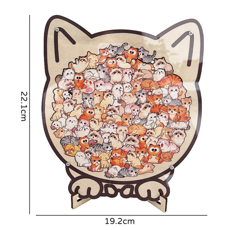 Puzzle en bois Forme de chat mignon Challenging pièces irrégulières avec cadre 3D conception de chat bois