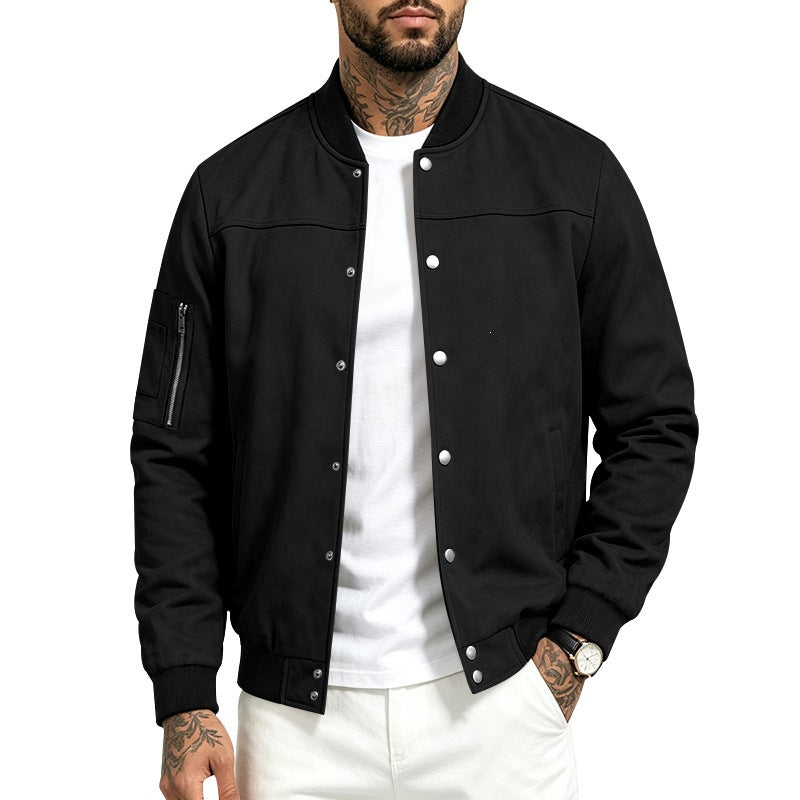 Homme Suede-Blend Casual Sportif Stand-Neck Veste avec boutons