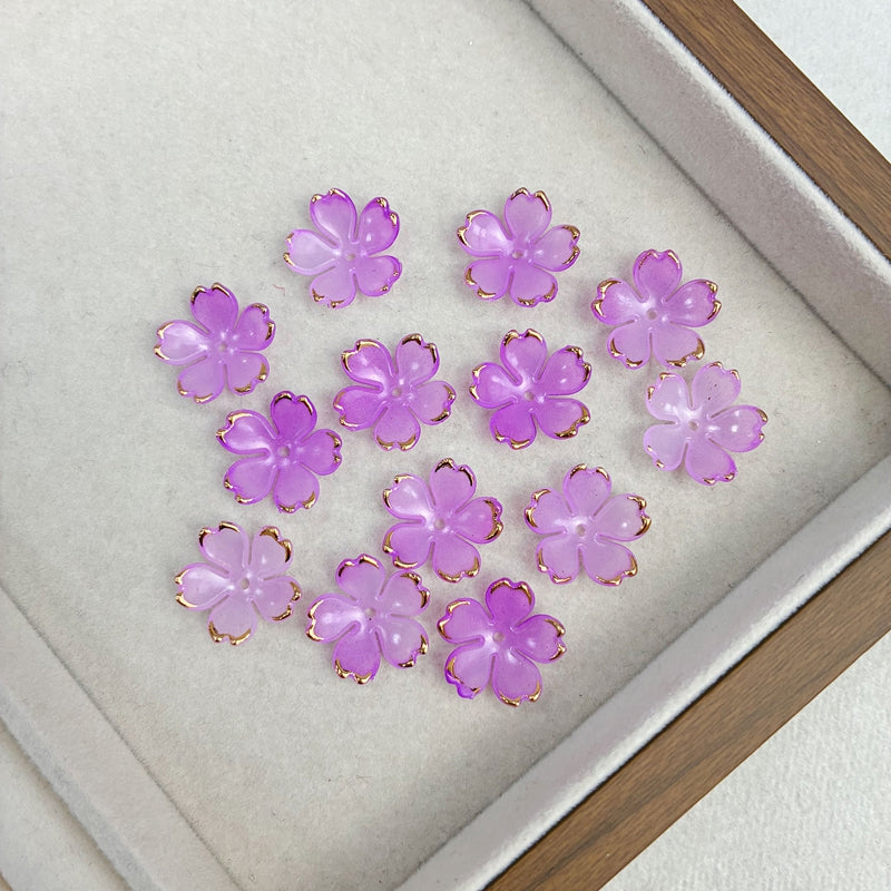 Perles de fleur de cerise en acrylique 5-Petal en forme d'or à deux tons