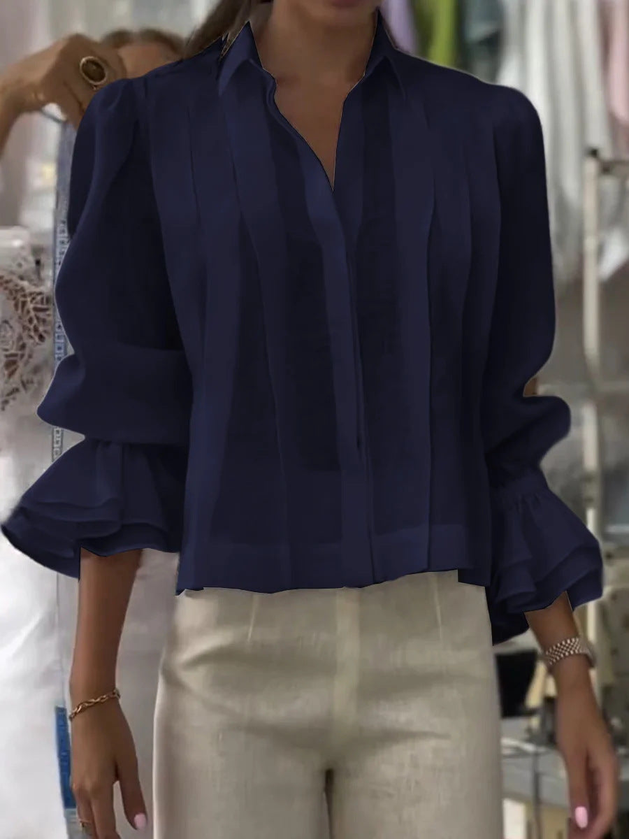 Été européen et américain Femmes Casual Loose Mode plissé Patchwork couleur solide Lo