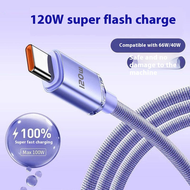 120W Super Fast Charge 6A Données appropriées pour le câble de recharge de type-c
