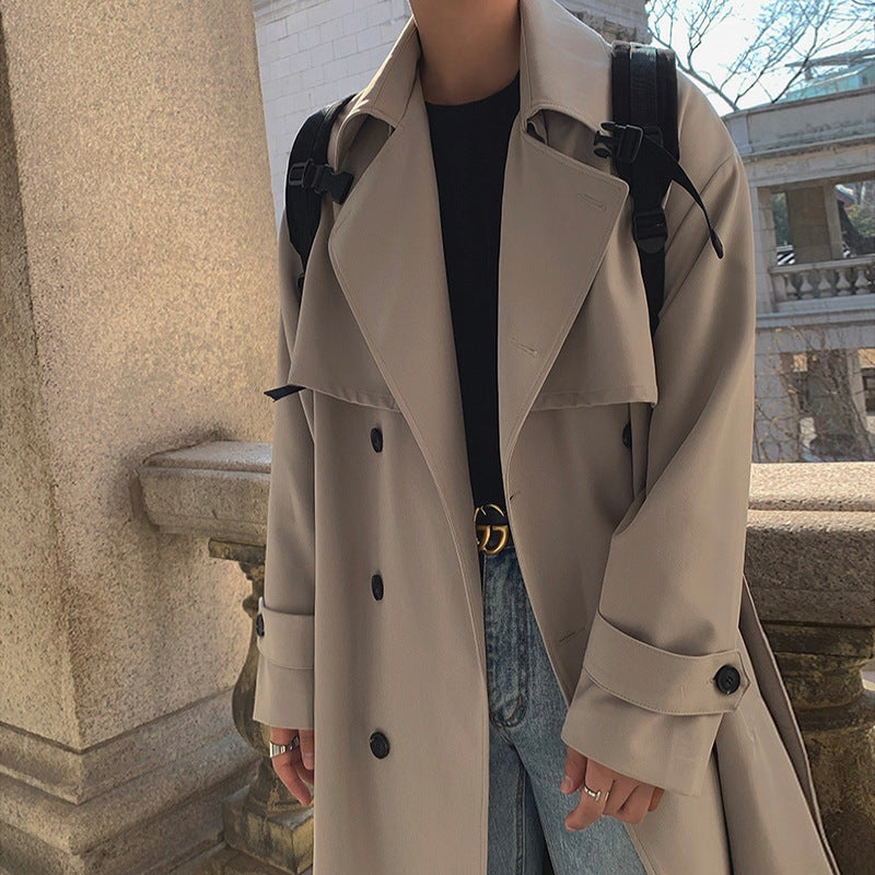 Veste de manteau lisse à double poitrine moyenne à longue