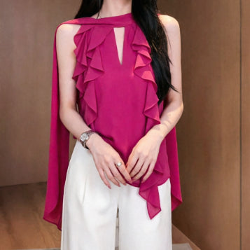 Chemise française sans manches volante pour femme
