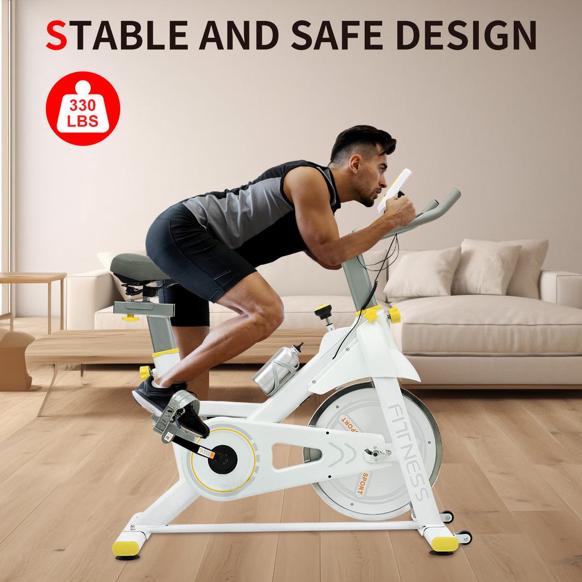 Vélo d'entraînement à vélo intérieur avec siège confortable Coussin jaune+ Blanc