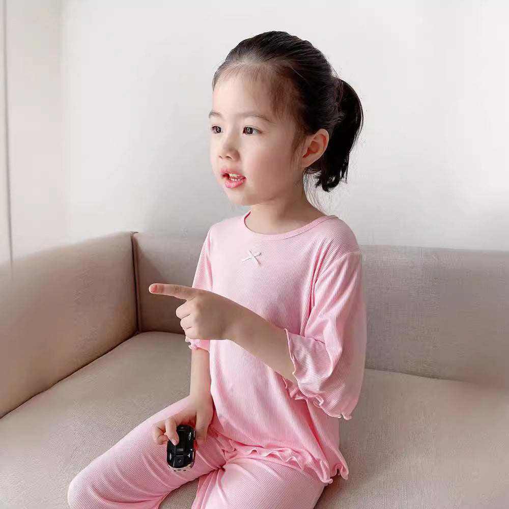 Top et pantalons de pajama en soie glacée pour filles