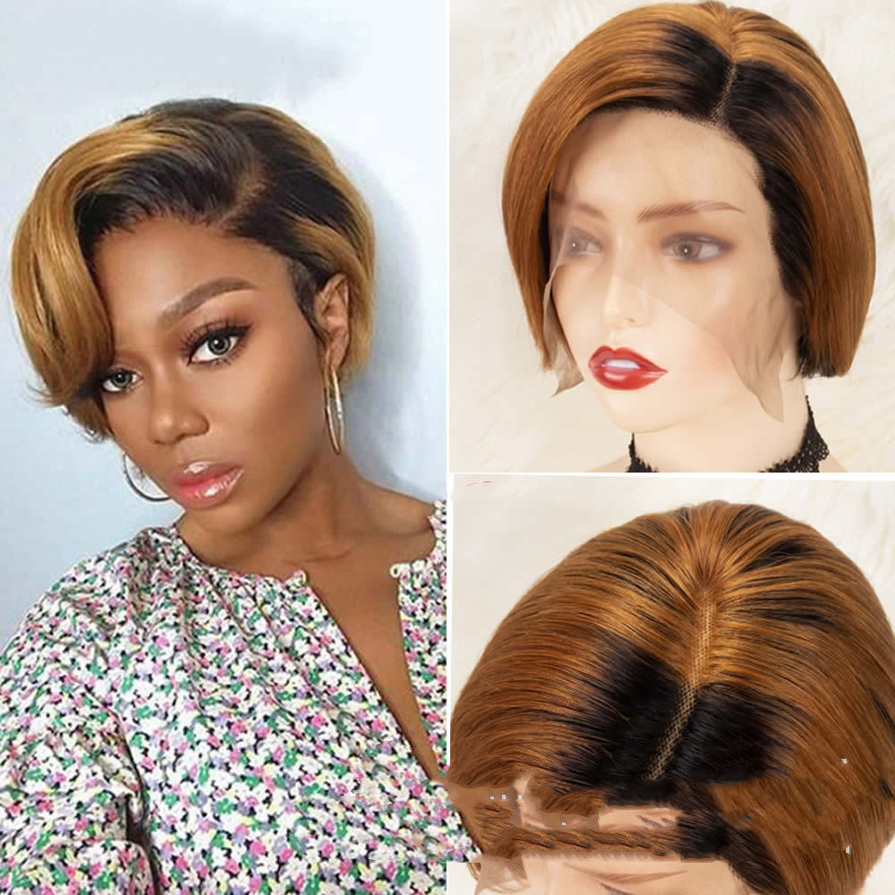Perruque Pixie véritable cheveux devant dentelle