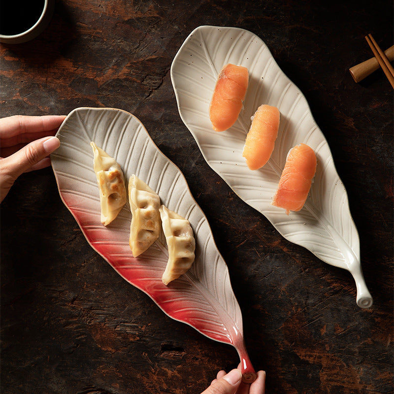 Style japonais Retro Kiln Transformé feuille plaque de sushi en céramique