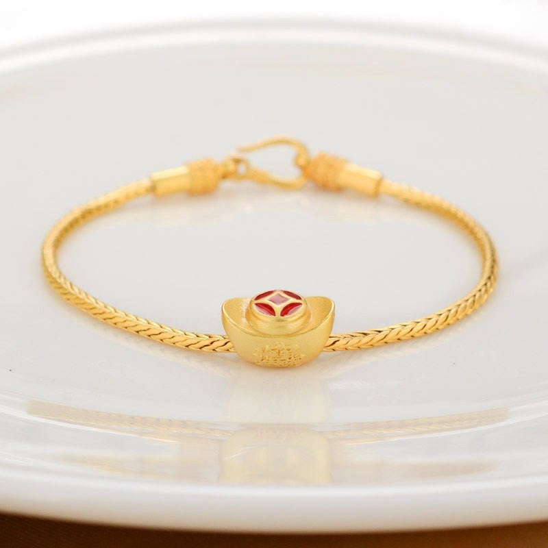 Or alluvial Couleur Or antique Cuivre pur Bénédiction Carte Perles Lucky Bracelet