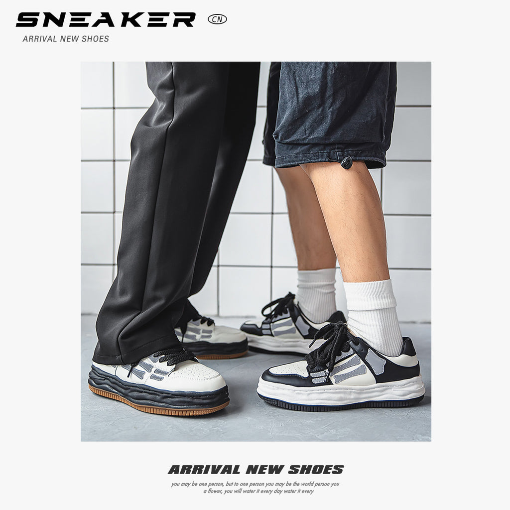 Reflective Bone Retro Platform Sneakers Hommes
