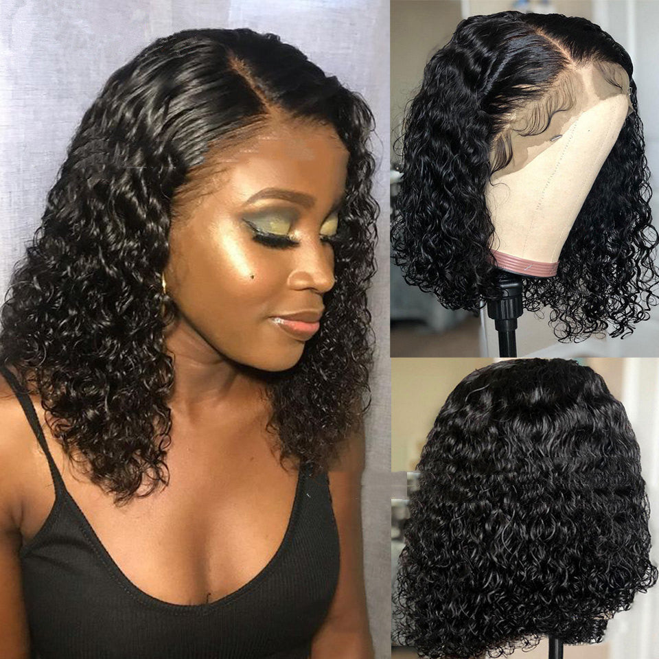 Front européen et américain Perruque moyenne noire africaine petite bouclée courte cheveux bouclés