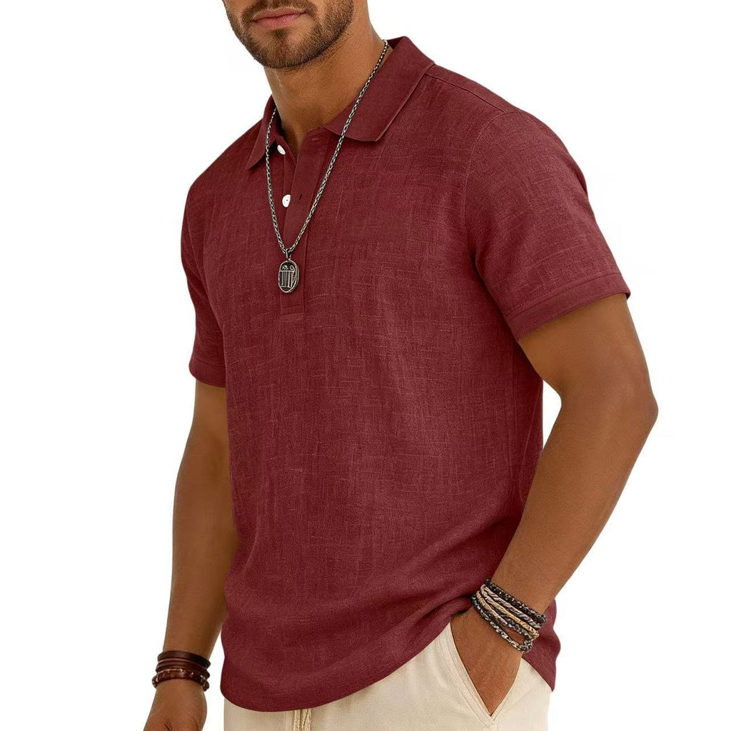 Trendy Men's Casual Solid-color Summer Bamboo-ribbed Coton Polo manches courtes Chemise Homme