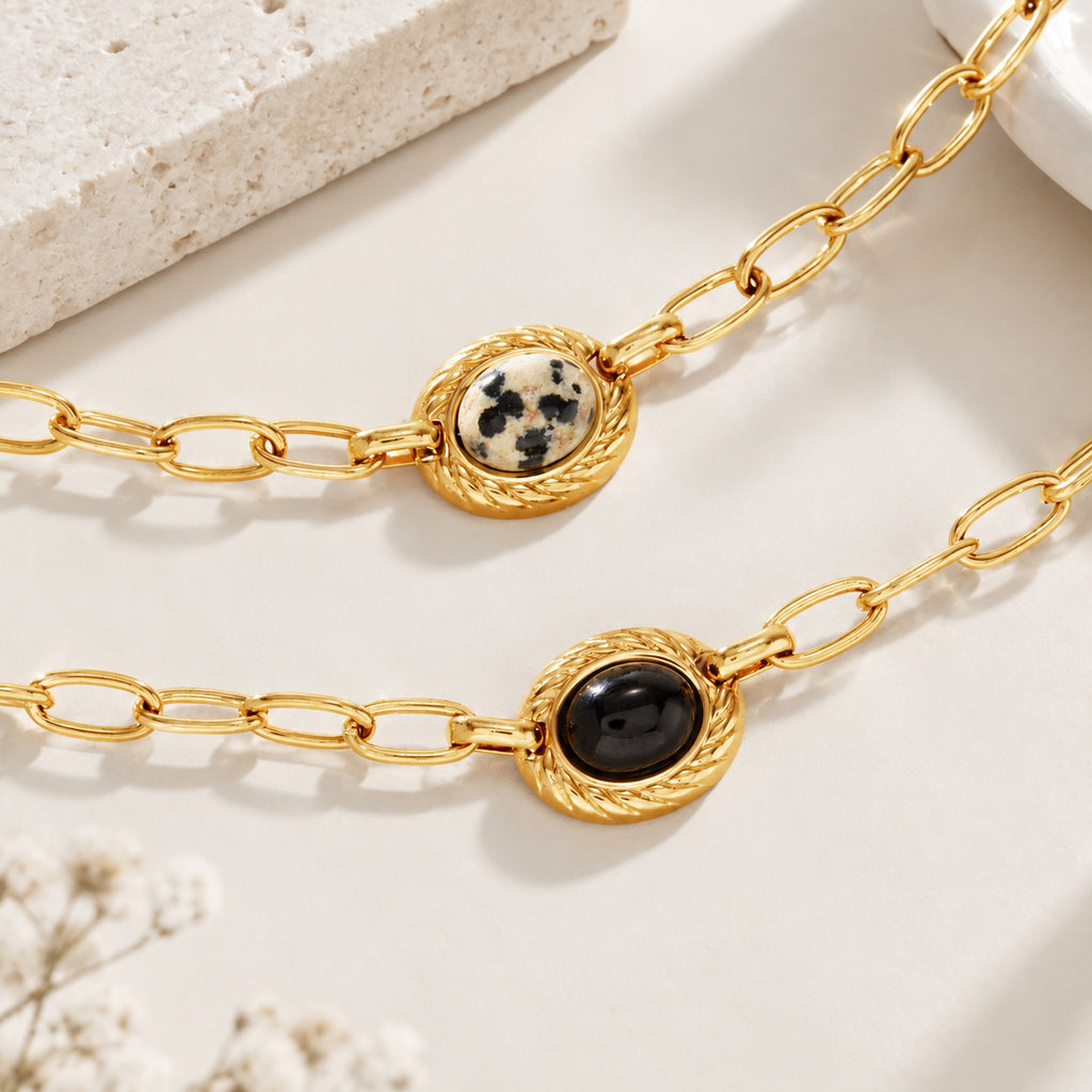 Collier en acier inoxydable en titane en pierre naturelle pour femmes