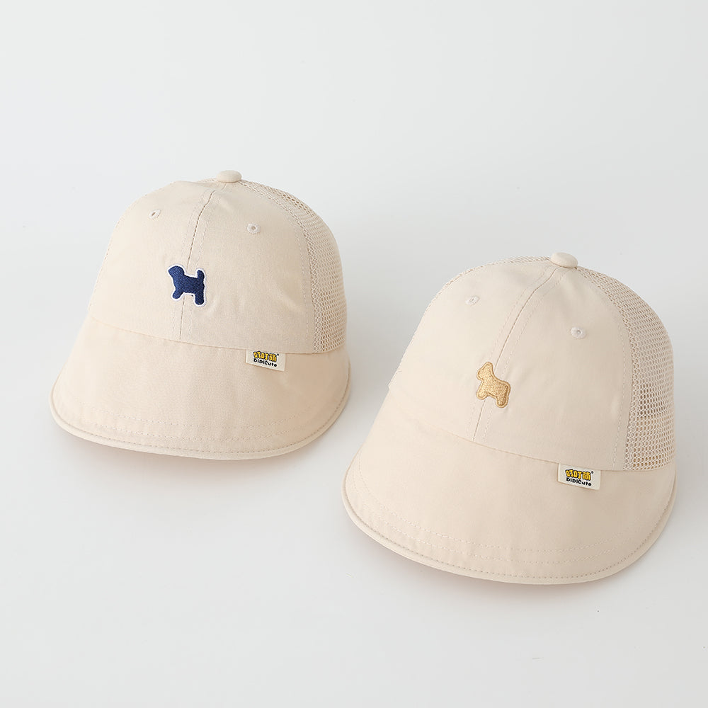 Été Garçons et filles Beige Cartoon animal brodé Mesh chapeau de soleil pour les enfants