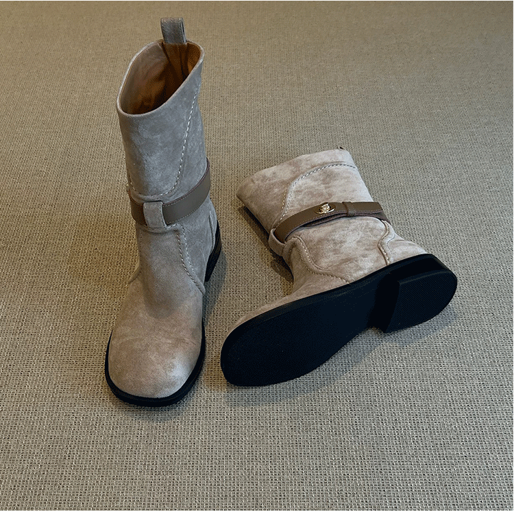 Apricot femme en cuir souple Ceinture de couleur solide Boucle de coupe mi-calf Martin Bottes