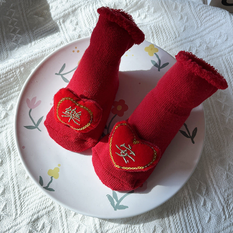 Bébé Hiver Grand Rouge Terry Chaussettes de sol antidérapantes