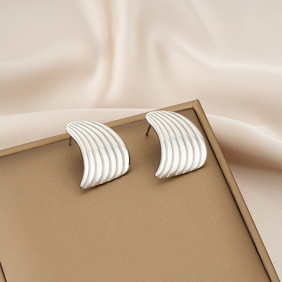 Style Ins européen et américain Fashionable simple rayé Fan-Shaped Titanium acier oreille