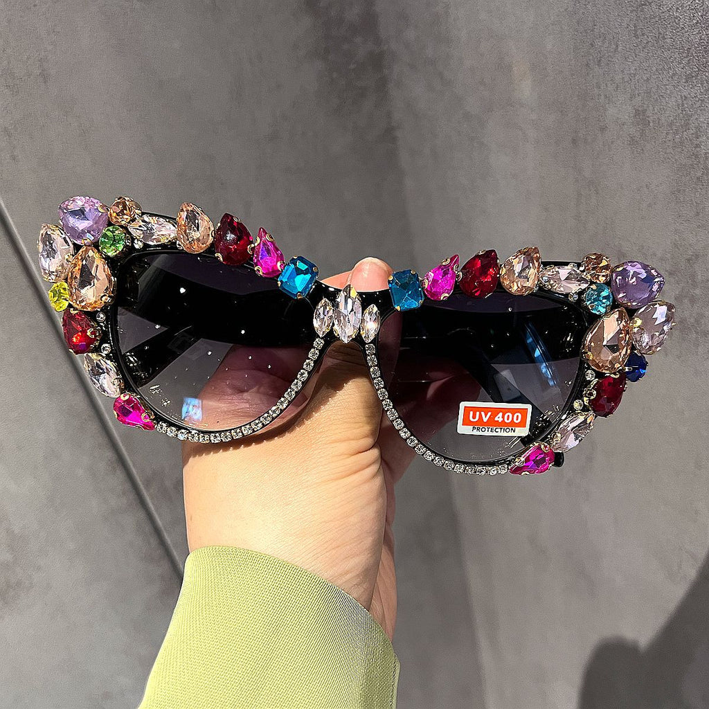 Lunettes de soleil rétro à gros yeux de chat en verre pour femmes