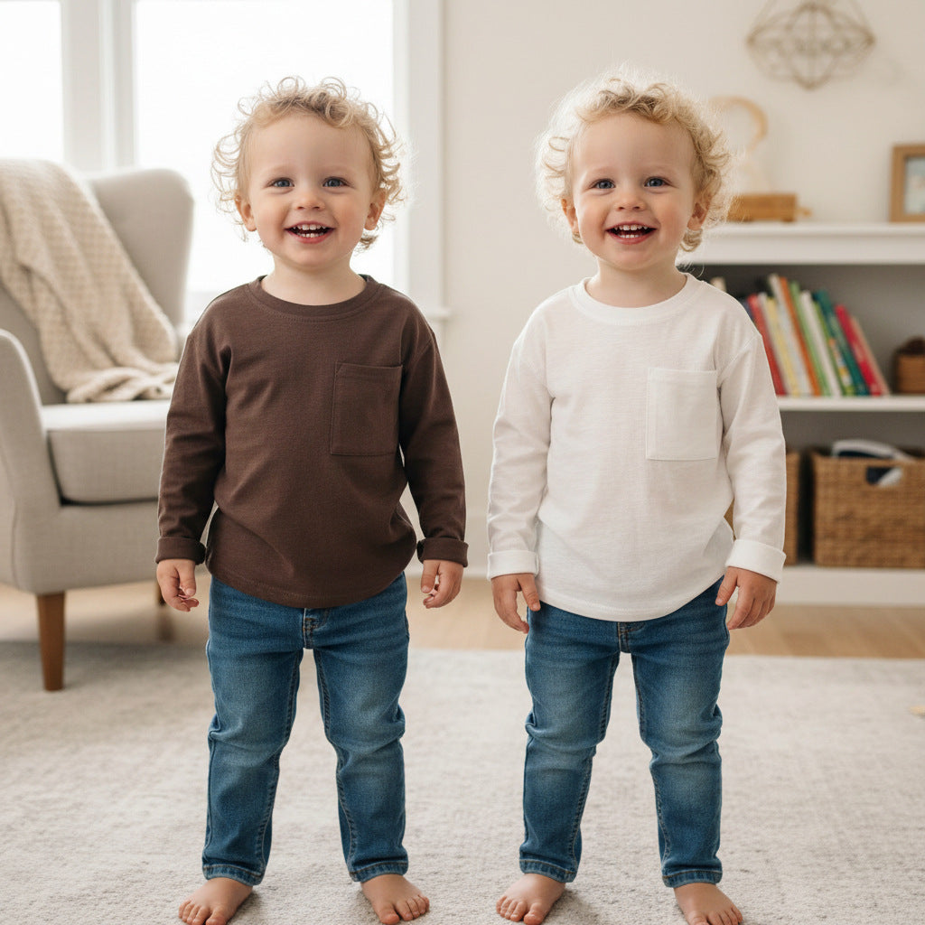 Top bébé à manches longues avec conception de poche en coton mince