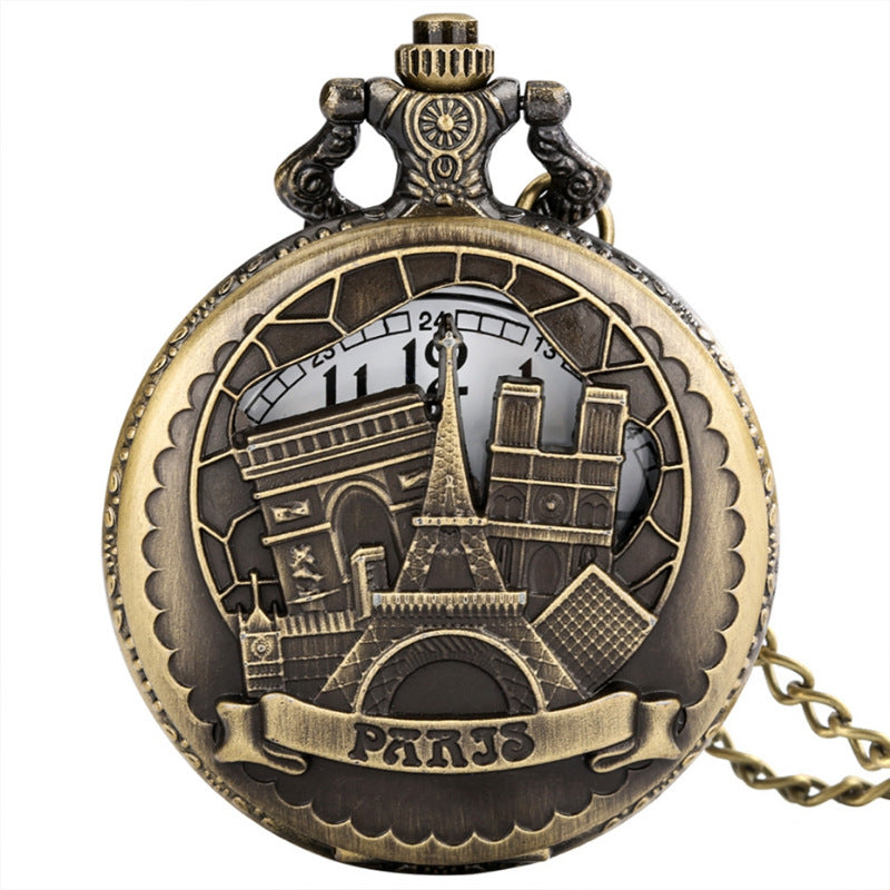 Retro Iron Tower Montre de poche personnalisée de mode décontractée