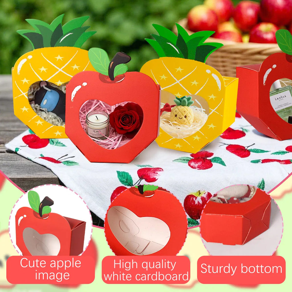 20 Mini boîtes cadeaux avec fenêtre 3D en forme d'ananas de pomme Boîte de cuisson Boîte de traitement de papier Contai