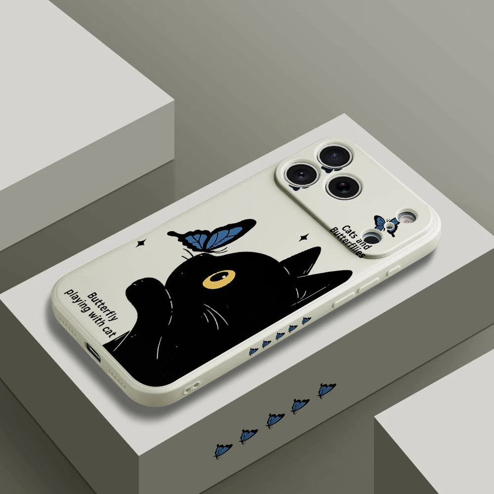 Étui de téléphone tout inclus en silicone papillon et chat