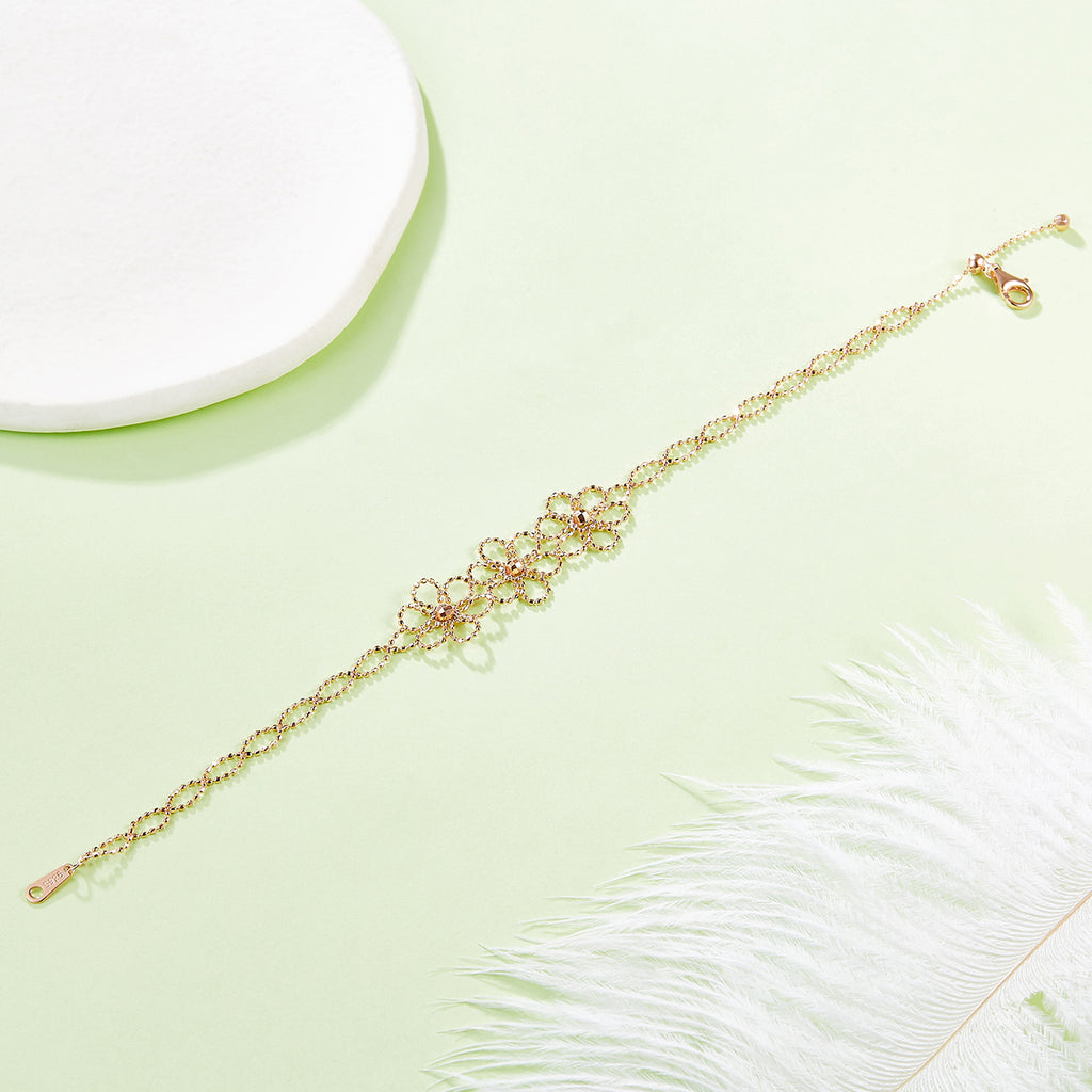 S925 Bracelet de fleurs en argent sterling 20cm réglable 1,8g léger 14mm large 3 C