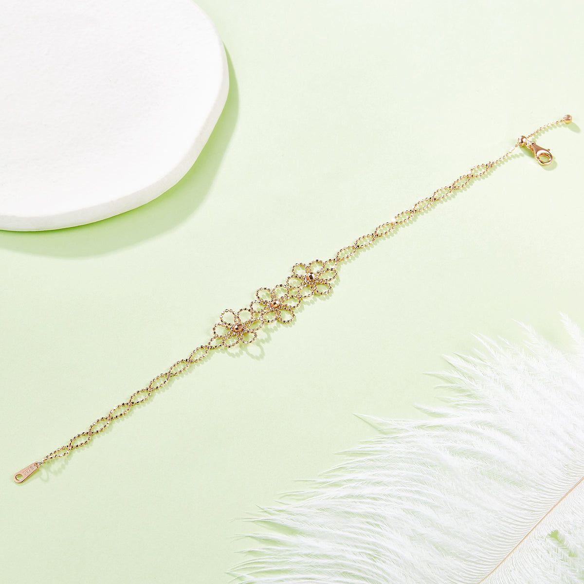 S925 Bracelet de fleurs en argent sterling 20cm réglable 1,8g léger 14mm large 3 C