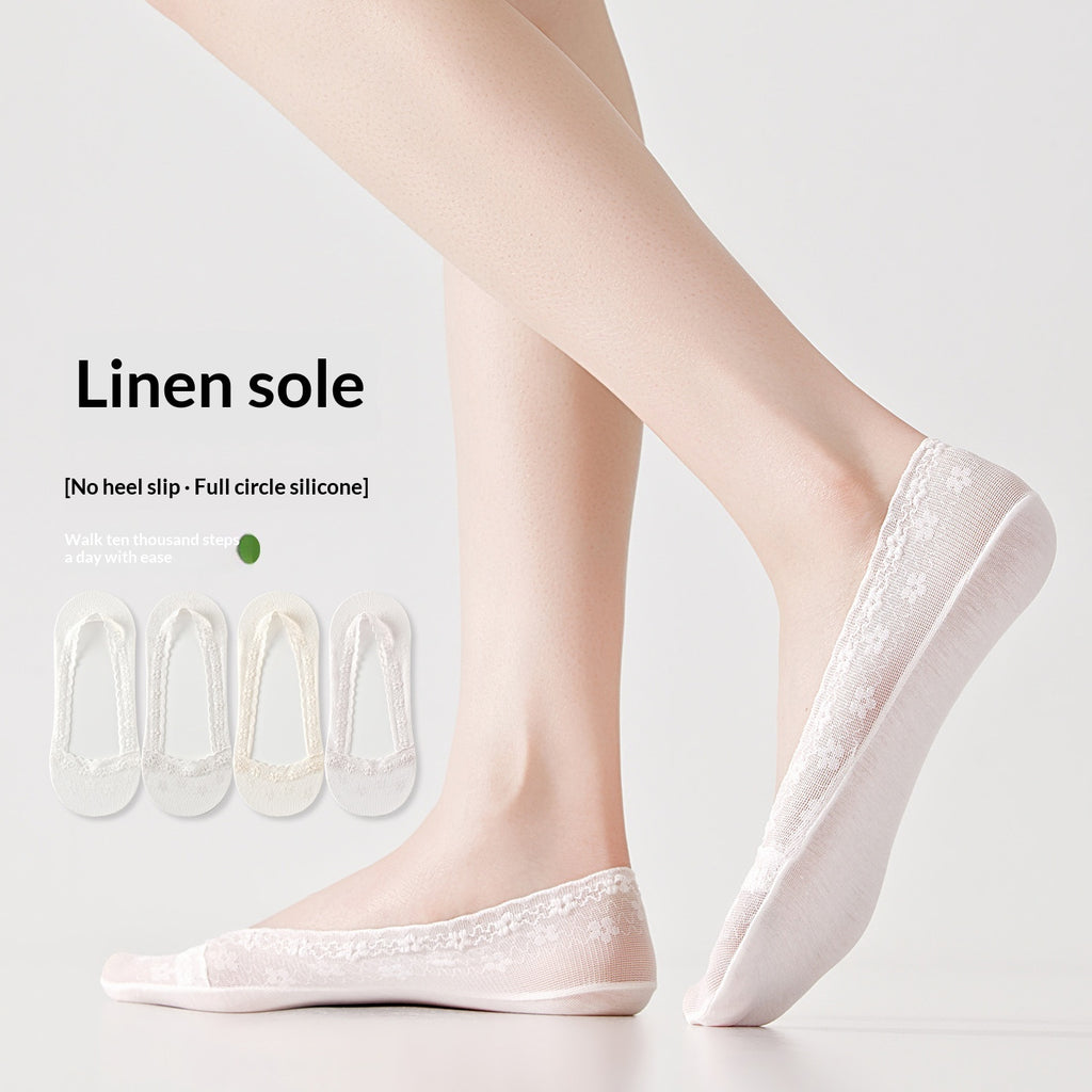 Femmes Dentelle Chaussettes invisibles Fine respirable avec tige de dentelle pour prévenir le glissement