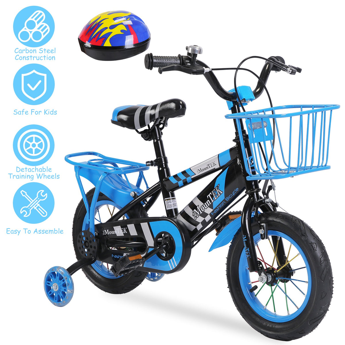 1Set 16Inch Kids Bicycle with Training Wheels Kids Bike with Helmet Basket Back Seat Cha