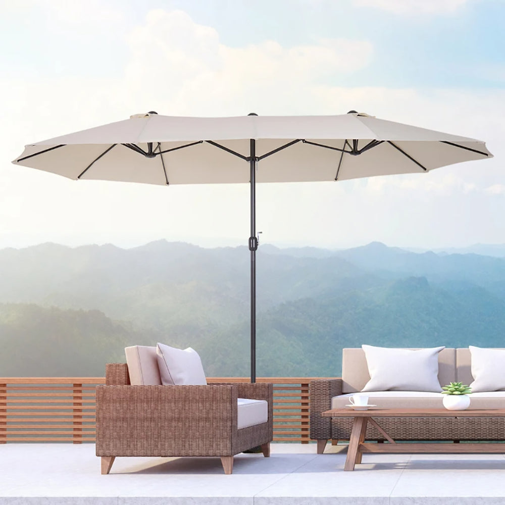 15ft Parapluie de patio marché extérieur double-câble Extra grand parapluie avec poignée pour